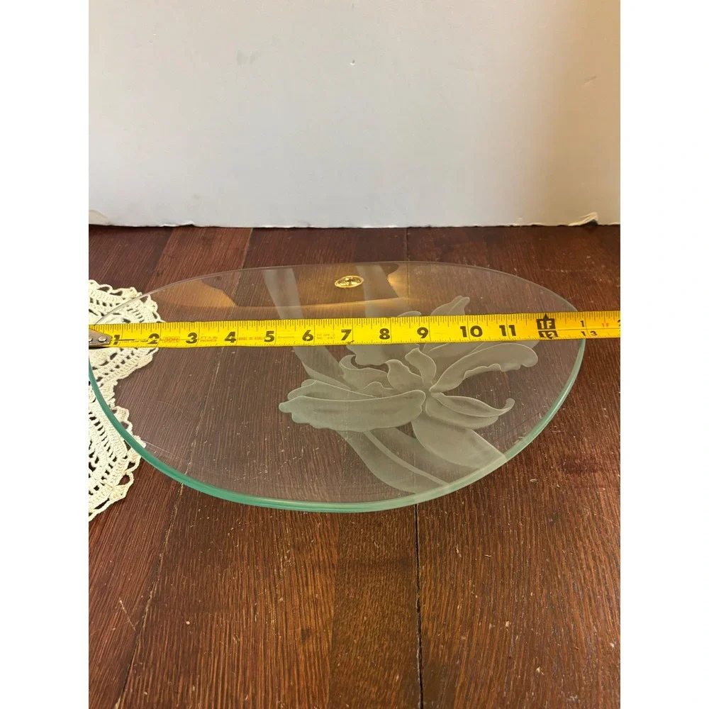 Dorothy Thorpe Irises Sand Carved Glass Oval Platter Etched Floral Serving Tray